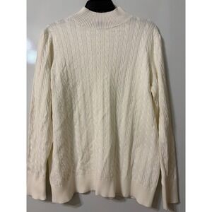 Lands End Ivory Cable Knit Mock Neck Cotton Sweater Womens 1X 100% Cotton Classi